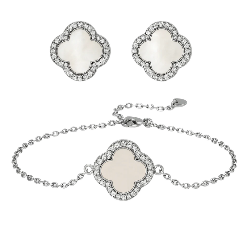Set brățară + cercei din argint Graceful Clover