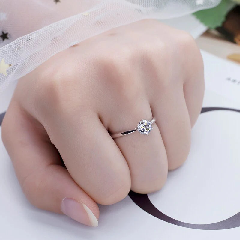 Inel reglabil din argint cu diamant Moissanite Aubrey