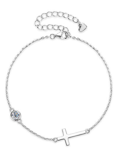Brățară din argint minimalistă cu Cruce și piatra Moissanite - Lila