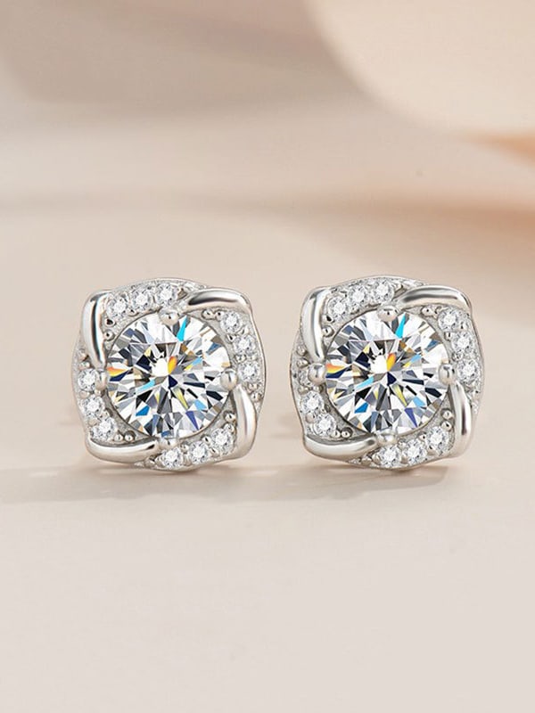 Cercei din argint diamant Moissanite 0,5 ct Radiant Twist
