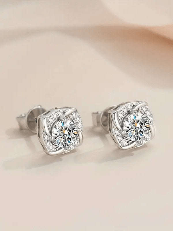 Cercei din argint diamant Moissanite 0,5 ct Radiant Twist