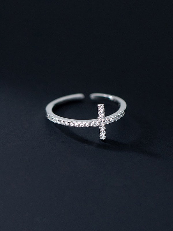 Inel reglabil din argint Shiny Little Cross - Vagance Jewelry