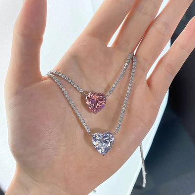 Lănțișor din argint cu diamant sintetic Heart Luxury - Vagance România